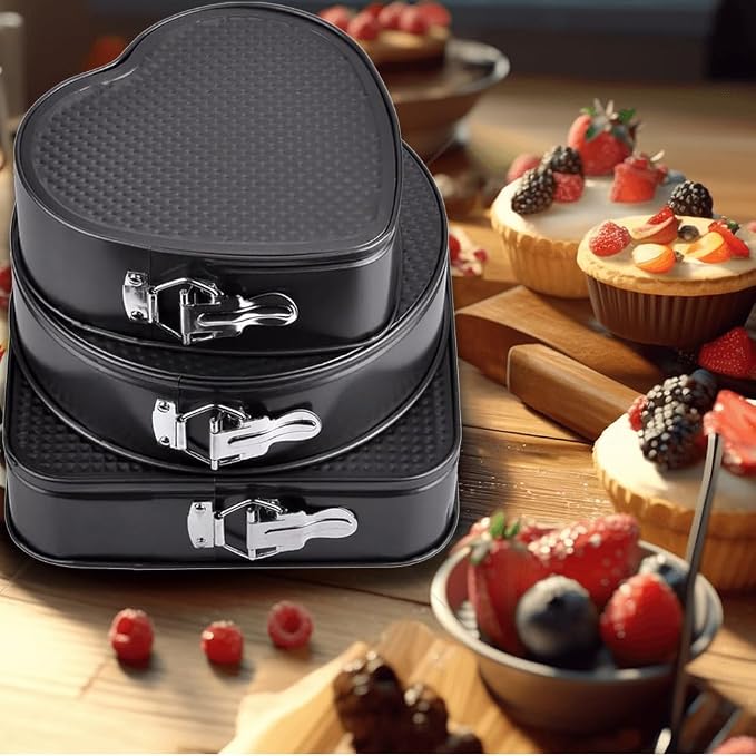 Springform Cake Pan Set of 3 (7, 8, 9 Inch) Heart Round Square Leakproof Nonstick Cheesecake Pans with Removable Bottom Carbon Steel Bakeware - Image 9