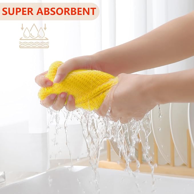Homaxy 100% Cotton Waffle Weave Kitchen Dish Cloths 6-Pack, Yellow | 12 x 12 Inches, Ultra Soft Absorbent Dish Towels, Quick Drying Dish Rags with Hanging Loop - Image 3