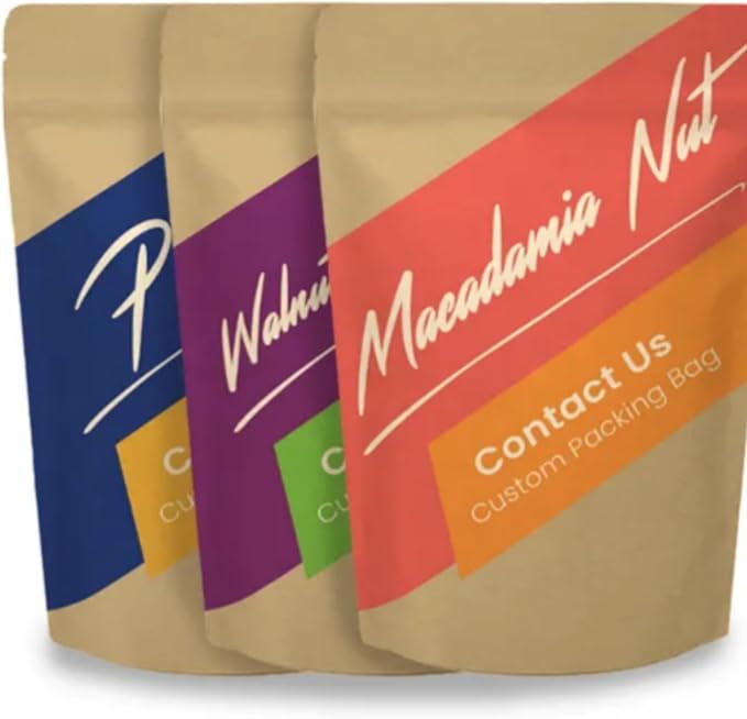 1000Pcs Custom Logo Brown White Kraft PaperBag with Window,Stand up Flat Bottom Paper Bag (Min Order 1000 Pcs), Reusable Zipper Lock Pouches Food Storage Bags - Image 4