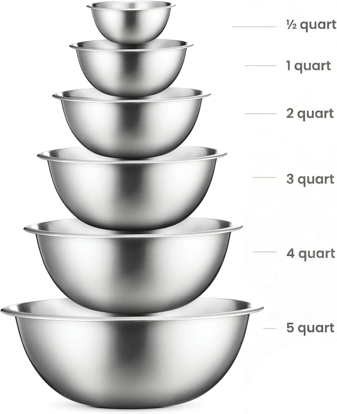 FineDine Stainless Steel Mixing Bowls Set, Dishwasher Safe, 6 Piece Metal Mixing Bowls For Kitchen, Nesting, Large, Small, Big Food Prep, Cooking, Baking - Image 2