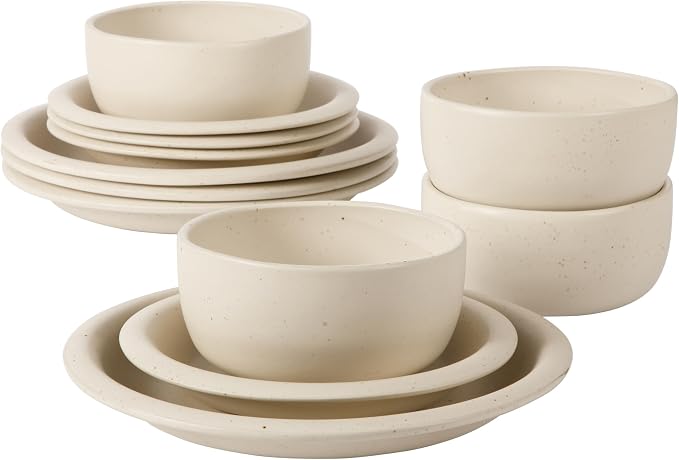 Bloomhouse - Two Time Oprah's Favorite Things Winner - Corsica Clay 12 Piece Stoneware Rustic Reactive Glaze Dinnerware Set - Stackable Plates and Bowls Set. Service for 4 - Matte Sea Salt White - Image 6