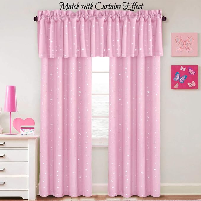 H.VERSAILTEX Blackout Curtain Valances for Kitchen Window/Living Room/Bathroom Privacy Added Rod Pocket Home Decoration Winow Valance, 52" W x 18" L, Glitter Stars in Pink Base (Pack of 4) - Image 7