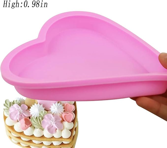 2 Pack Silicone Cake Mold Reusable Small Heart Cake Pan Chocolate Jello Baking Shallow Tray Silicone Mold Valentine's Gift for Mousse Cake Baking, French Dessert, Jello, Pastry（Pink/Red）