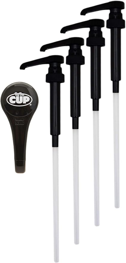 By The Cup Universal Black Coffee Syrup Pump (Pack of 4) - Fits Upouria, Torani Syrups, Davinci, Monin (1L Plastic Only)