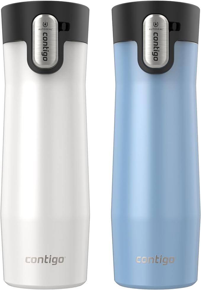 Contigo AUTOSEAL West Loop Vacuum-Insulated Stainless Steel Travel Mug with Easy-Clean Lid 20 oz 2-Pack Salted Frosted Pearl; Glacier Frosted Pearl by Unknown