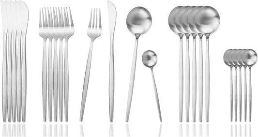JASHII Silverware Set, 24-Piece Stainless Steel Flatware Set,Kitchen Utensil Set Service for 6,Tableware Cutlery Set for Home, Dishwasher Safe (Matte Silver) by JASHII