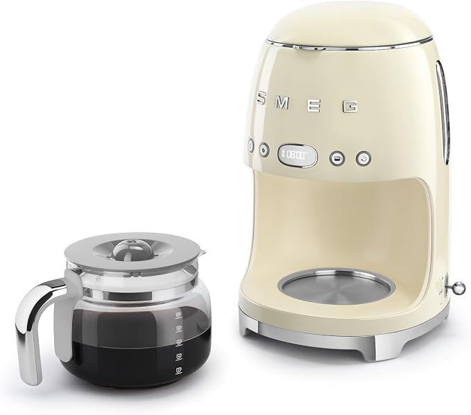 Smeg 50's Retro Style Aesthetic Drip Coffee Machine with 10 Cup Glass Carafe, Auto Start Feature, Keep Warm Plate, and Two Coffee Strength Settings (Cream) - Image 8