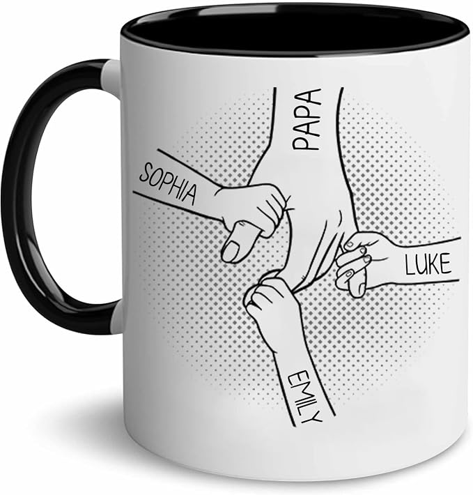 LOVELYPOD Custom Dad Mug with Kids Names, Hold Hand Coffee Cups for Dads, Fathers Day Mug, Dad Gifts from Daughter Son, Father's Day Presents, Personalized Mugs by LOVELYPOD
