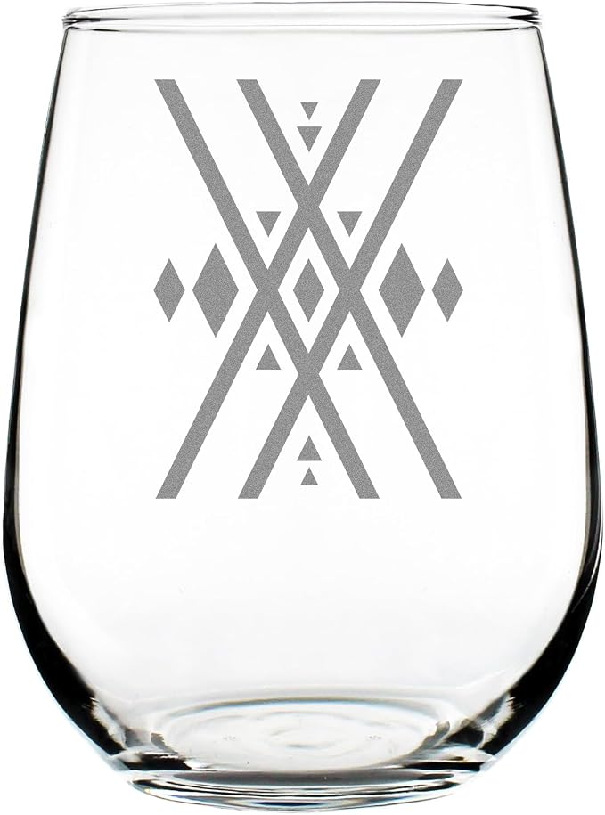 Geometric Aztec Navajo Design 17oz Stemless Wine Glass, Hand Engraved Etched Glassware by Make+Your+Mark+Design