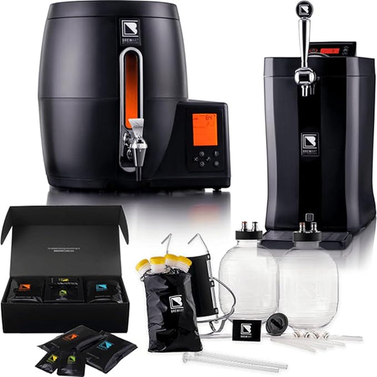 BrewArt Complete Beer Brewing & Dispensing System Bundle | BeerDroid Fully Automated Brewer & BrewFlo CO2-Free Beer Dispenser | 2 5L Kegs & Discovery Pale Ale BrewPrint Included