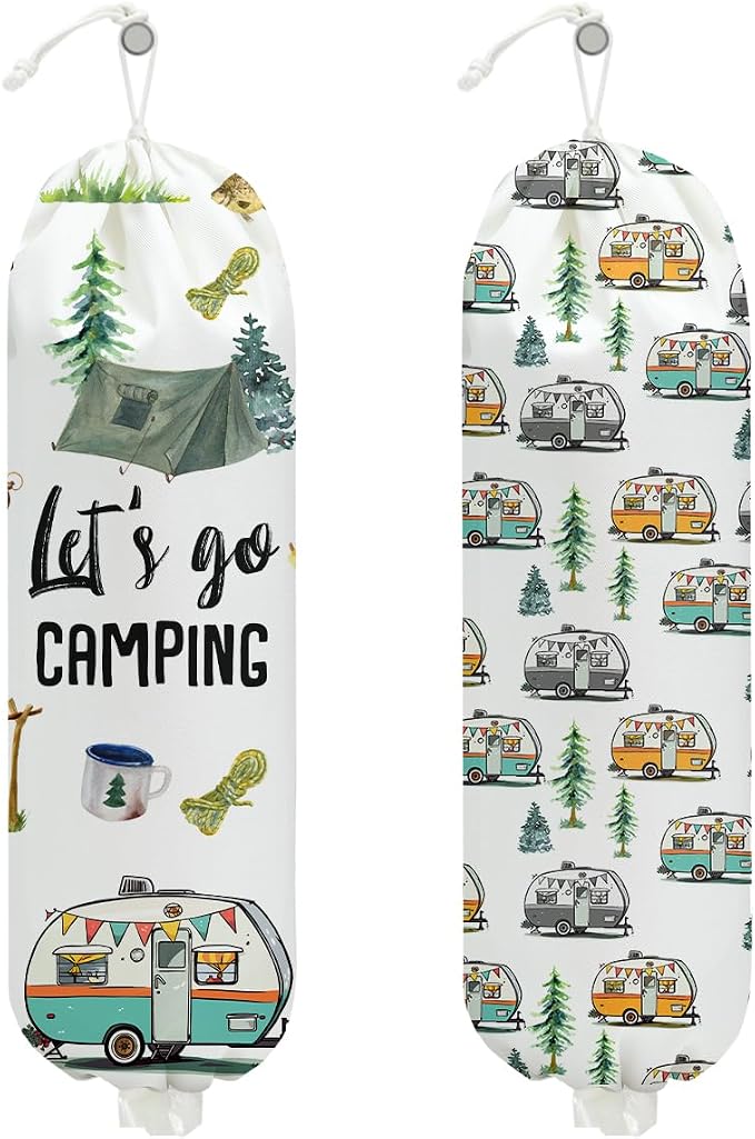2Pcs Camping Plastic Bag Holder, Wall Mount Trash Bag Holder, Tent Rv Bonfire Reusable Grocery Bags Organizer Storage Dispenser for Camp Kitchen Pantry, Camping Gifts for Women Men Camper by Unknown