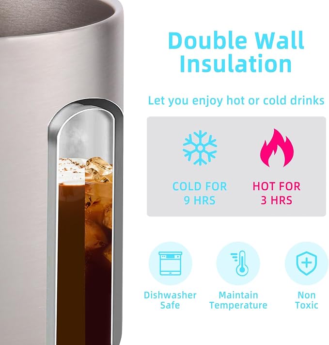 Volhoply 14oz Insulated Stainless Steel Coffee Mug with Lid Bulk 2 Pack,Double Wall Vacuum Travel Coffee Cup with Handle,Reusable Cups Tumbler,Camping Mugs Keep Hot&Cold,Ideal Gifts(MIX,2) - Image 3