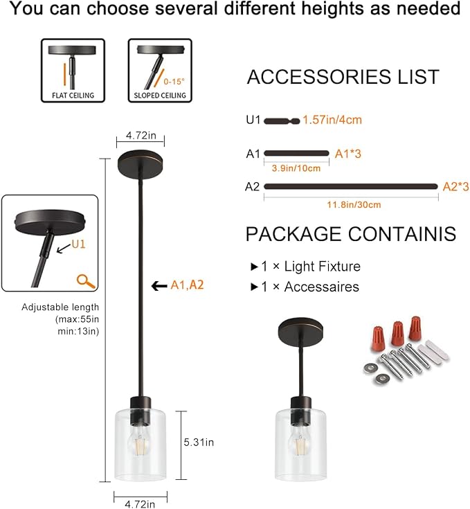Brown and Gold Pendant Lights Kitchen Island - Clear Glass Pendant Light Fixture Multiple Stems Rods 3 Units 12 Inch 3 Units 4 Inch (1 Pack Brown and Gold Downrod) - Image 9