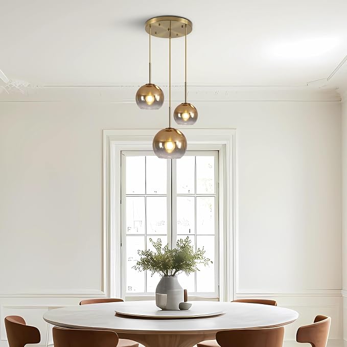 KCO Lighting Gold Cluster Pendant 3-Light Large Glass Pendant Lights Kitchen Island Bubble Globe Chandelier Mid Century Modern Hanging Light - Image 7