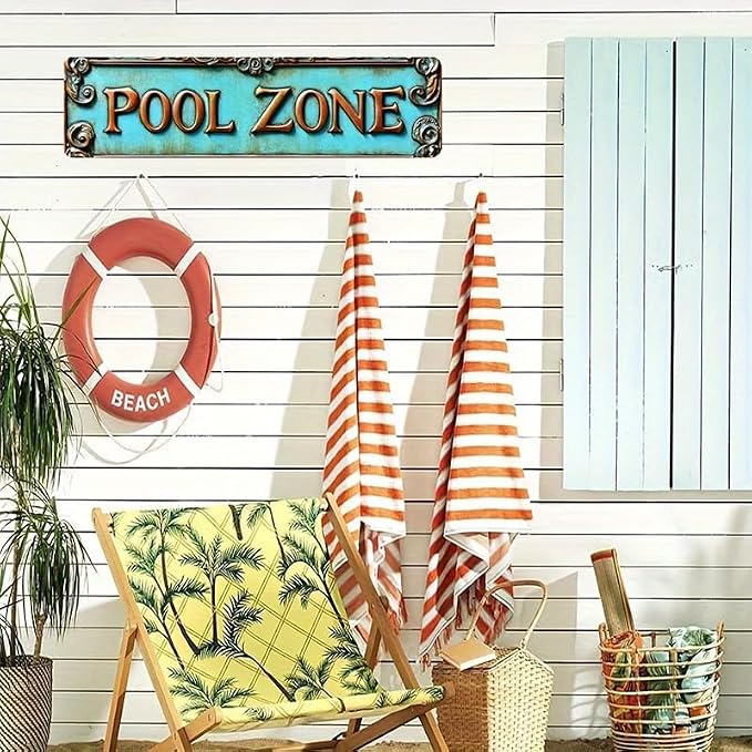 Bar Sign Bar Gifts Vintage Metal Wall Decor Sign"POOL ZONE" Street Sign Funny Man Cave Decor Accessories for Home, Bar, Bathroom, Bedroom Unique Retro Tin Signs for Outdoor 4 X 16 inches - Image 2