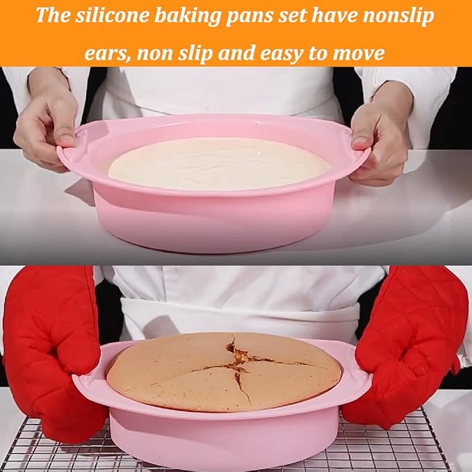 Nonstick Silicone Bakeware Set, 7pcs Baking Cake Pan, Economical BPA Free Heat Resistant Bakeware Suppliers Tools Kit with Silicone Brush for DIY Loaf Bread Cheesecake Pizza Cupcake Muffin
