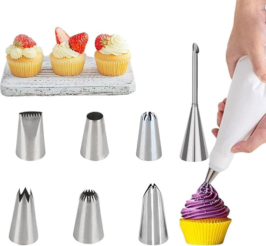 Piping Tips, 7 Pcs Stainless Steel Flower Icing Piping Nozzles Cake Decorating Tips Baking Tool for Cream Cupcake Cookie
