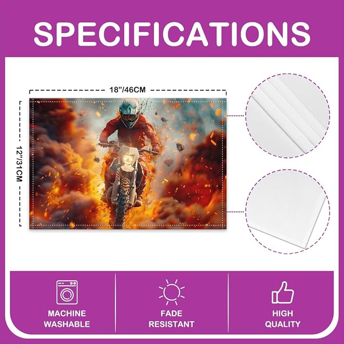 Feelyou Dirt Bike Placemats Set of 4 12"x18" Extreme Sports Placemats for Dining Table Indoor Outdoor Kitchen Racing Motocross Rider Table Mats Placemat Motorcycle Decor Table Place Mats Motorbike - Image 4