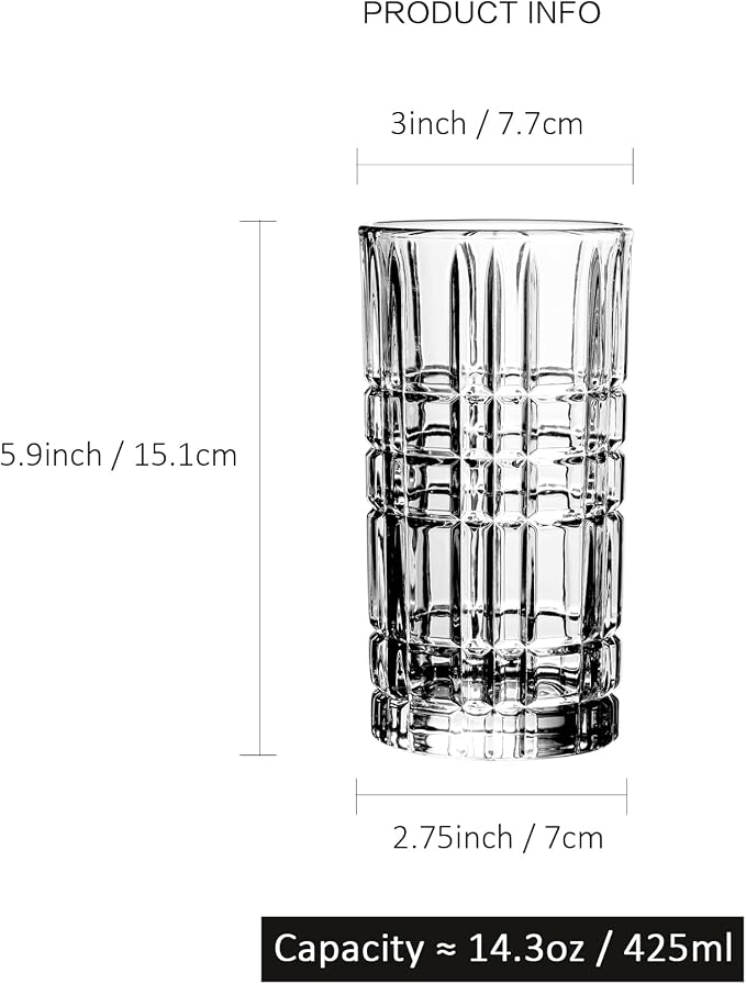 Highball Glasses Set of 6, Tall Beverage Glasses Collins for Water, Juice, Cocktails, Beer, Soda, Wine (14 OZ) - Image 2