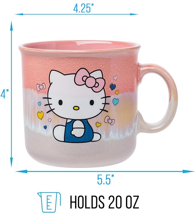 Silver Buffalo Sanrio Hello Kitty Sitting, Reactive Glaze Camper Mug, 20oz | Hearts and Bows, Ceramic, 0.59 Liters - Image 2