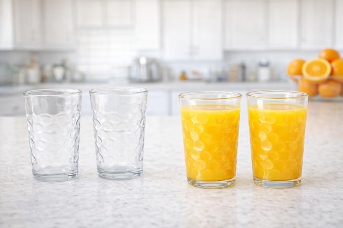 BOHEM'S Small Juice Glasses, Clear Glass Cups Tumblers, 7 Oz, Drinking Glassware for Orange Juice, Water, Milk, Coffee, Perfect for Tasting and Small Portions, Set of 4 (Style 2) - Image 4