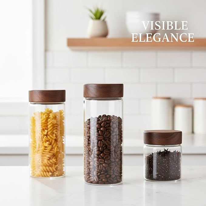 Clear Glass Storage Jar with Acacia Wood Lid - Kitchen Canister for Pantry Organization, Countertop Display, and Dry Food Storage - Image 3