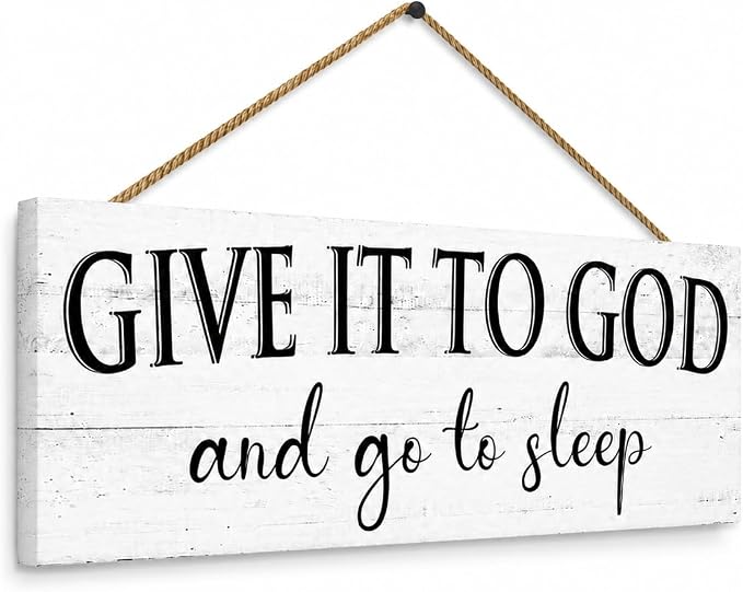 Give It to God and Go to Sleep Sign: Religious Wall Decor for Bedroom, Rustic Farmhouse Canvas Wall Art 6x14.5 Inches, Inspirational Quotes Hanging Plaque Above Bed, Christian Home Decor - Image 4