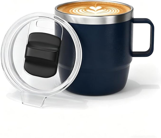 10 oz Stackable Mug, Stainless Steel cup with handle, Vacuum Insulated Espresso/Coffee Mug, shot Glass Set for 1 /Piece Set for Coffee, Spirits, Wine, Tea- Navy by ZREGGUR