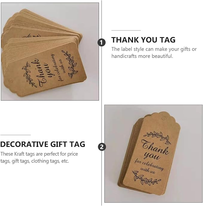 Kraft Paper Hanging Tags 100pcs 7.6x4.6cm Wavy Edge Thank You Tags with String for Baking Packaging and Wedding Decor - Image 6