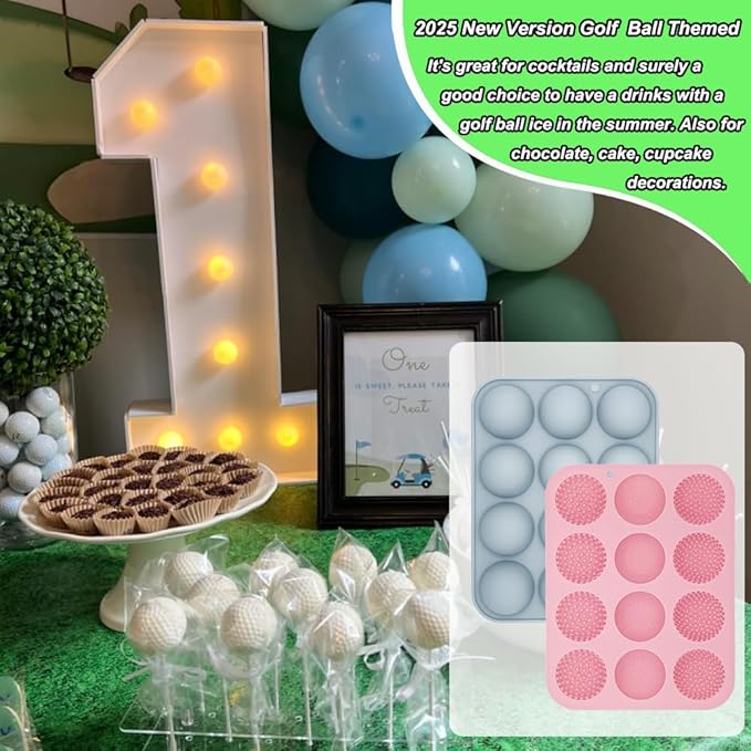 2 Pack Golf Ball Chocolate Silicone Molds 3D Golf Ball Mold for Cake Pops Chocolate Bomb Cake Decorations Mousse Pastry Handmade Soap Cupcake Topper