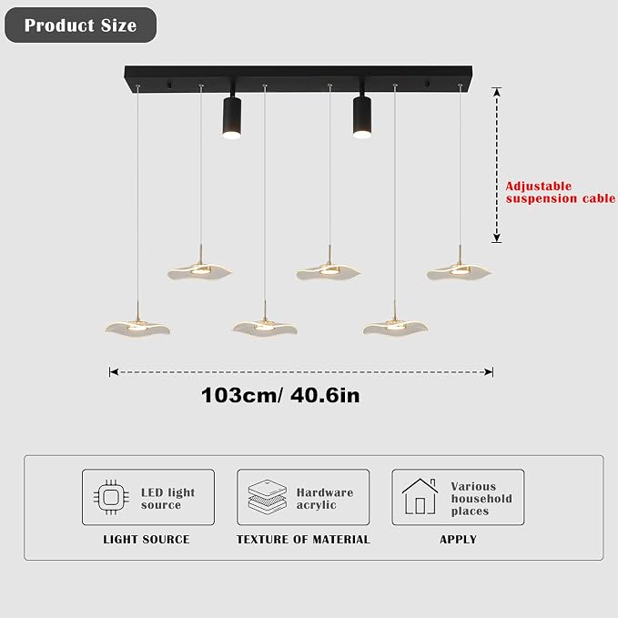 Siittoo 40" Modern LED Pendant Light, Dimmable Kitchen Island Light | 34W LED Pendant with Remote, Adjustable Height, 3000K-6000K Dimming for Kitchen Island & Dining Room - Image 4