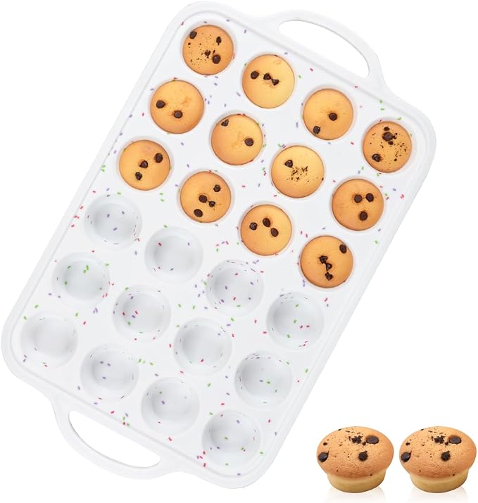 CAKETIME Silicone Mini Muffin Pan, Metal Reinforced Frame 24 Cups Cupcake Pan with Handle Nonstick for Baking Muffins, Cupcakes, Egg Bites by CAKETIME