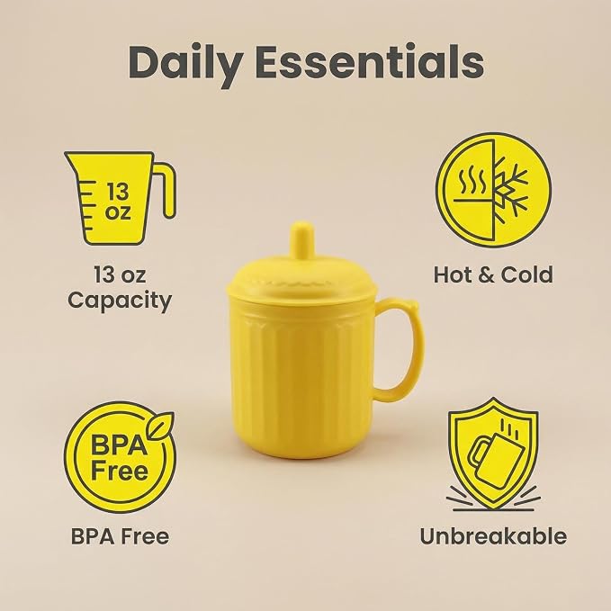 Plastic Coffee Mug with Lid (Non-Sealed) Set 6, 13-oz Cups Playful | BPA Free Reusable Food Grade PP, Unbreakable, Dishwasher Safe, Lightweight, Elderly Kid Safe, Kitchen Party Camping Outdoor - Image 6