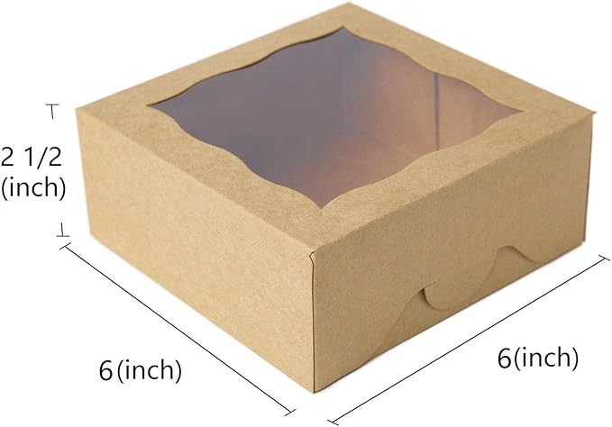 ONE MORE [25pcs] 6" Brown Bakery Boxes with pvc Window for Pie and Cookies Boxes Small Natural Kraft Paper Box,6x6x2.5inch(Brown,25)