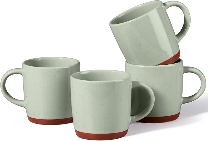 E-far Ceramic Coffee Mug Set of 4, 12oz Stoneware Coffee Cup with Handle, Porcelain Tea Cups, Modern Farmhouse Latte Mug Gift Set for Women & Men, Microwave Safe, Speckled Green by E-far