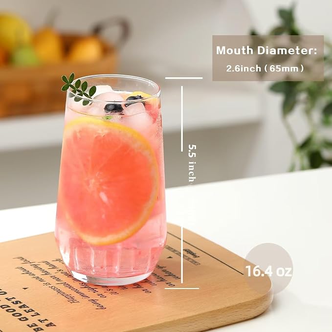 Wlasss Drinking Glasses Set of 6, 16.4 oz Crystal Water Glasses,Tall Glass Cups,Highball Glass for Cocktail,Juice,Mojito,Iced Tea,Kitchen and Bar Glassware,Gifts for Christmas - Image 2