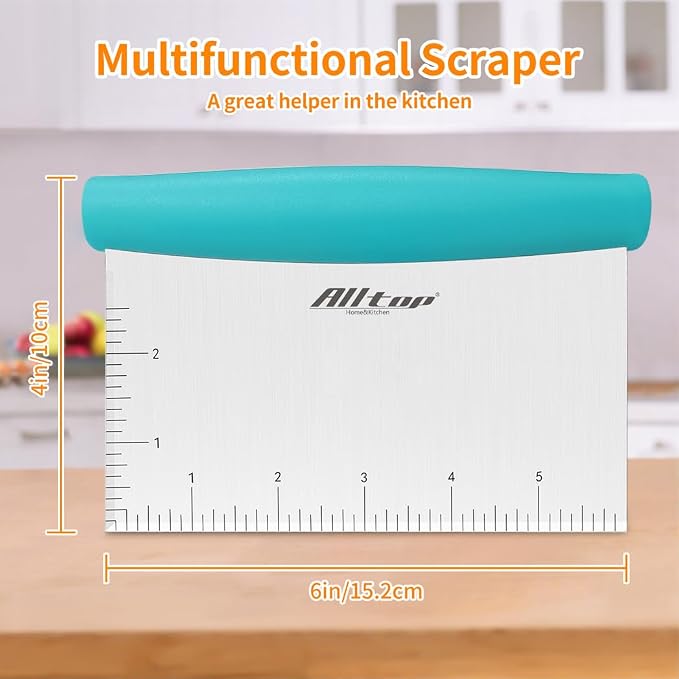 ALLTOP Bench Scraper & Chopper for Kitchen - Ideal Baking Essential Utensil,Stainless Steel Pastry/Dough/Food Cutter Tool for Cake Pizza Bread,Cooking - 1 Pack,Blue - Image 2
