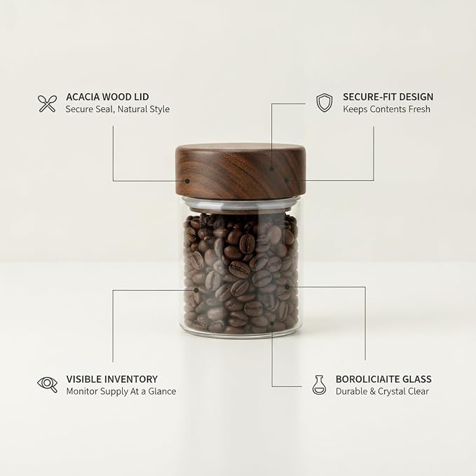 Home Organizers Glass Canister with Acacia Wood Lid, Borosilicate Jar for Coffee Tea Sugar Dry Goods Pantry Storage - Image 5