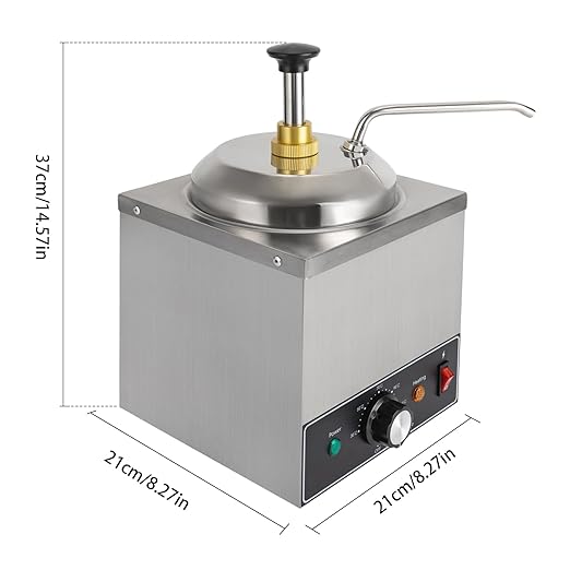 Condiment Pump Dispenser, 2L/2.1QT Stainless Steel Sauce Pump Dispense, Chocolate Dispenser Warmer, Condiment Pump Station, Pump Dispenser for Ketchup Dressing Syrup Chocolate, Adjustable Temperature