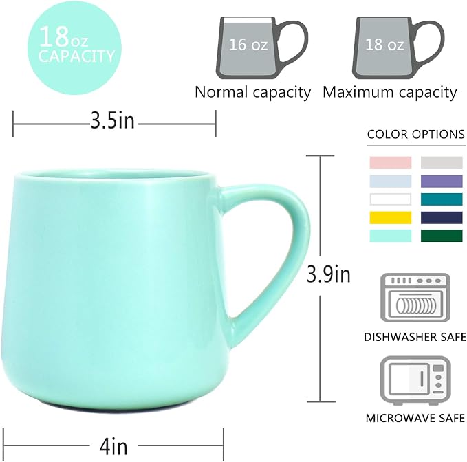 Bosmarlin Glossy Ceramic Coffee Mugs Set of 2, Tea Cup for Office and Home, 18 oz, Suitable for Dishwasher and Microwave(Mint Green, 2) - Image 3