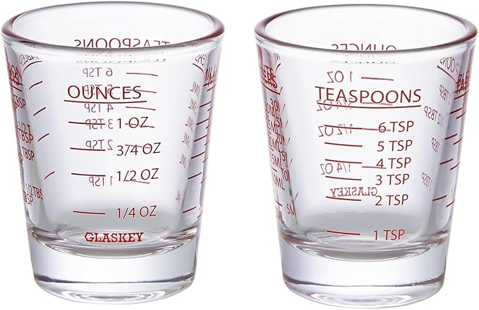 GLASKEY 2 Pack Shot Glasses Measuring Cup,Espresso Shot Glass with 4 Kind of Scale (OZ/ML/TSP/TBSP),Dishwasher Safe,Perfect for Coffee,Cocktails and Kitchen Use (Red)