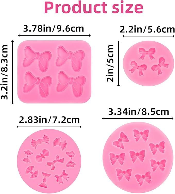 4 Pcs Bow Silicone Mold Fondant Bow Mold Chocolate Candy Cake Pop Molds Bow Molds for Cake Decoration, Fondant, Clay, DIY Desserts