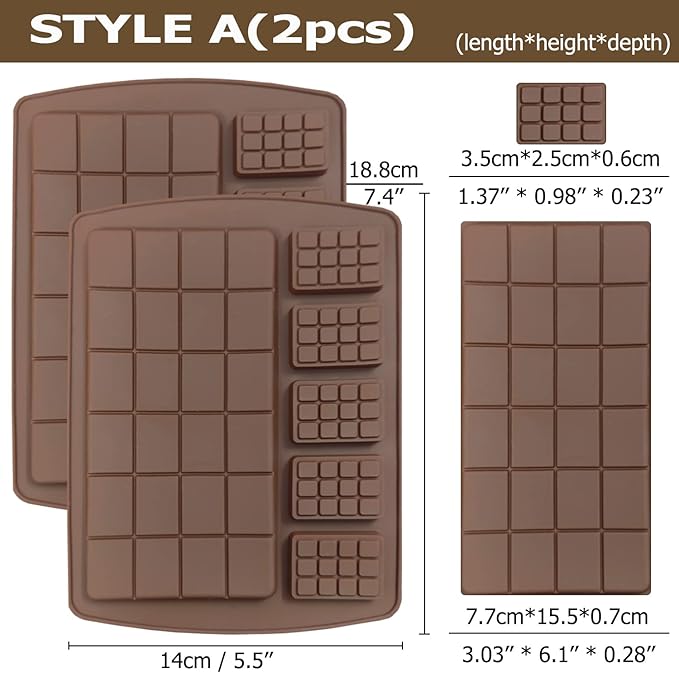6 boards (42 pcs) Chocolate Mold, VEINARDYL Silicone Break-Apart Waffle Molds, Non-Stick Thick Protein and Energy Bar Mold for Fondant Candy Wax Melt DIY Handmade Gifts