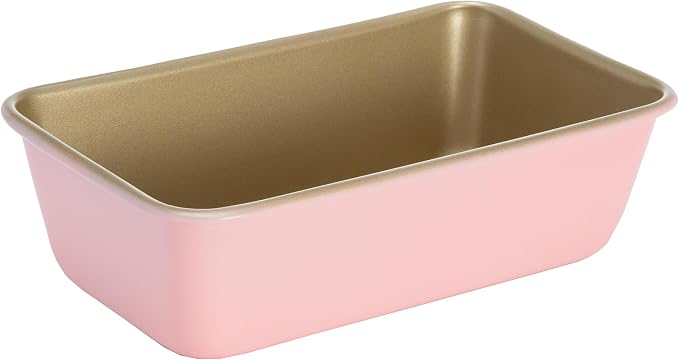 Paris Hilton Nonstick Carbon Steel Bakeware Collection, 9-Inch x 5-Inch Loaf Pan, Dishwasher Safe, Made without PFOA and PFAS, Pink Champagne Two-Tone by TheWorldofParisHilton