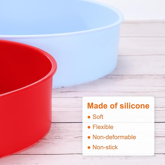 HARFINGTON 6 Pcs Round Cake Pans 6.4" Nonstick Quick Release Silicone Cake Mould Bakeware Tools for Baking Cupcakes Bread Pizza, Blue