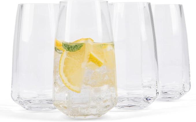 Larder & Vine Crystalline Glassware Tumbler Set, Artisan Drinkware for Cocktails, Water, Whiskey or Spirits, Handmade in Poland (Cafe Tall) by LarderVine