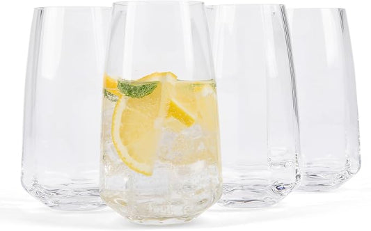Larder & Vine Crystalline Glassware Tumbler Set, Artisan Drinkware for Cocktails, Water, Whiskey or Spirits, Handmade in Poland (Cafe Tall) by LarderVine