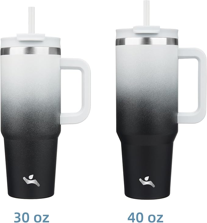 Konokyo 40 oz Insulated Tumbler Water Bottle with Handle, Straw Lid | BPA-free and dishwasher safe; made for gym, travel, coffee and gifting, 2 straws, cup holder friendly,Day Night - Image 3