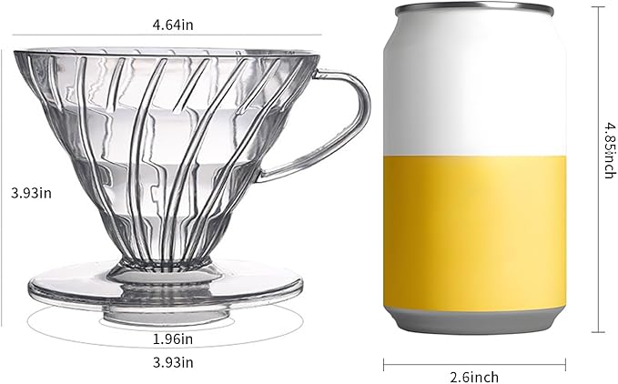 Pour Over Coffee Maker, Single Cup Plastic Coffee Dripper, Manual Porcelain Slow Brewing Accessories for Travel, Camping, Office, Home, Cafe, Coffee Gifts (Clear, Large)