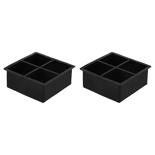Amazon Basics Silicone Square Ice Cube Trays, Set of 2, Black, 4.25 x 4.25 x 1.77 in